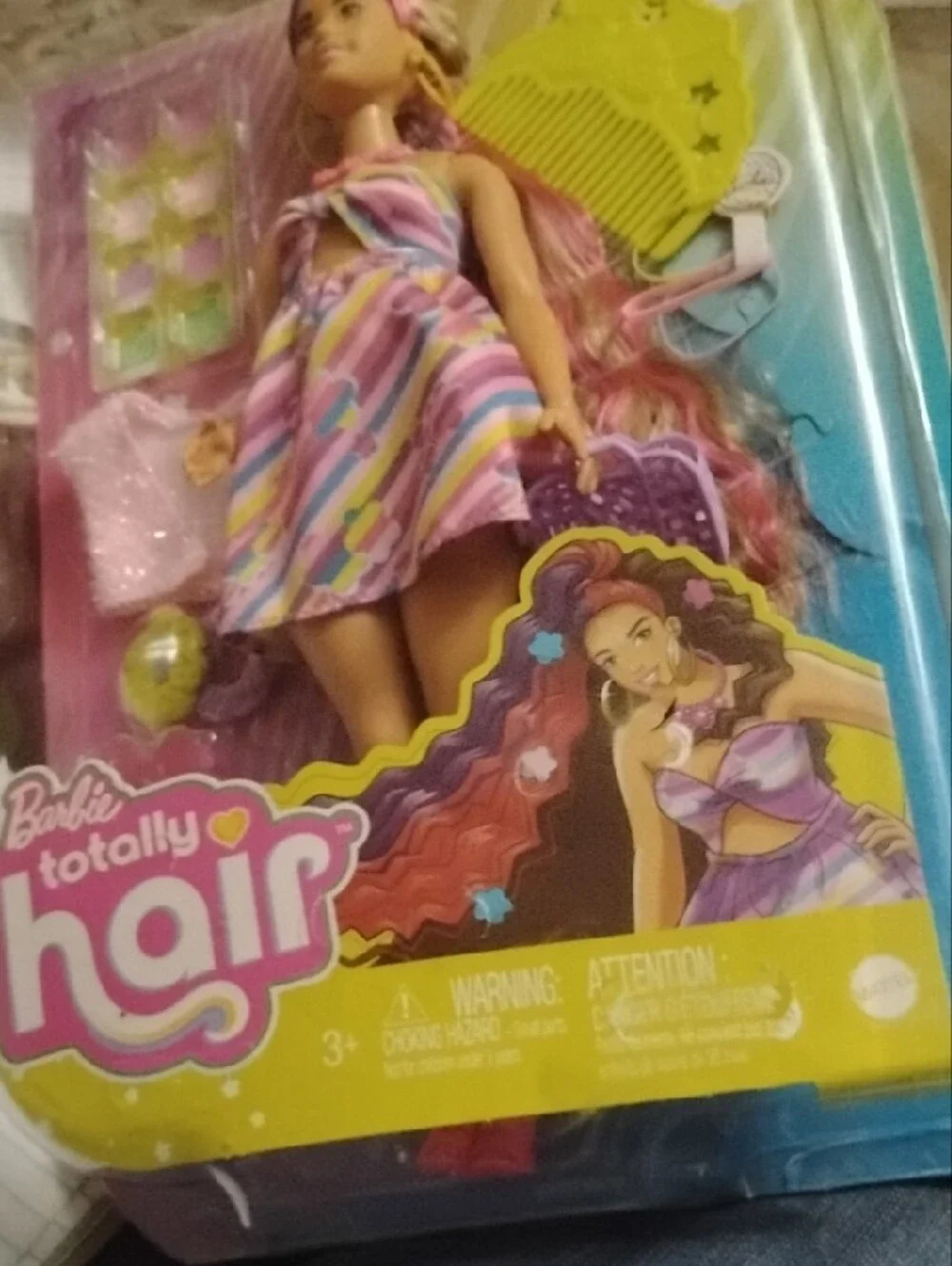 Barbie Pink Multi-Stripe Hair Play Doll with Accessories